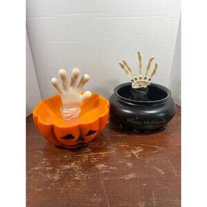 Vintage Halloween Animated Candy Bowls With Skeleton & Ghost Hands